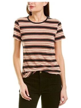 NWT $115 FRAME – True Stripe Print Linen T-Shirt NATURAL WHITE MULTI in size XS!